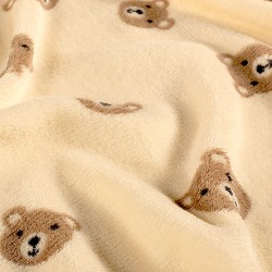 Stof Dubbelzijdige teddybeer fleece beige achtergrond | Wolf Stoffen