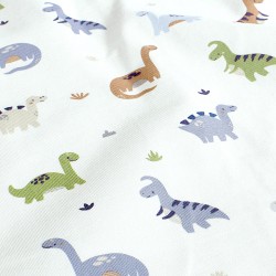 Jersey Stof Dinosaurussen Off-White Achtergrond | Wolf Stoffen