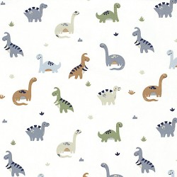Jersey Stof Dinosaurussen Off-White Achtergrond | Wolf Stoffen