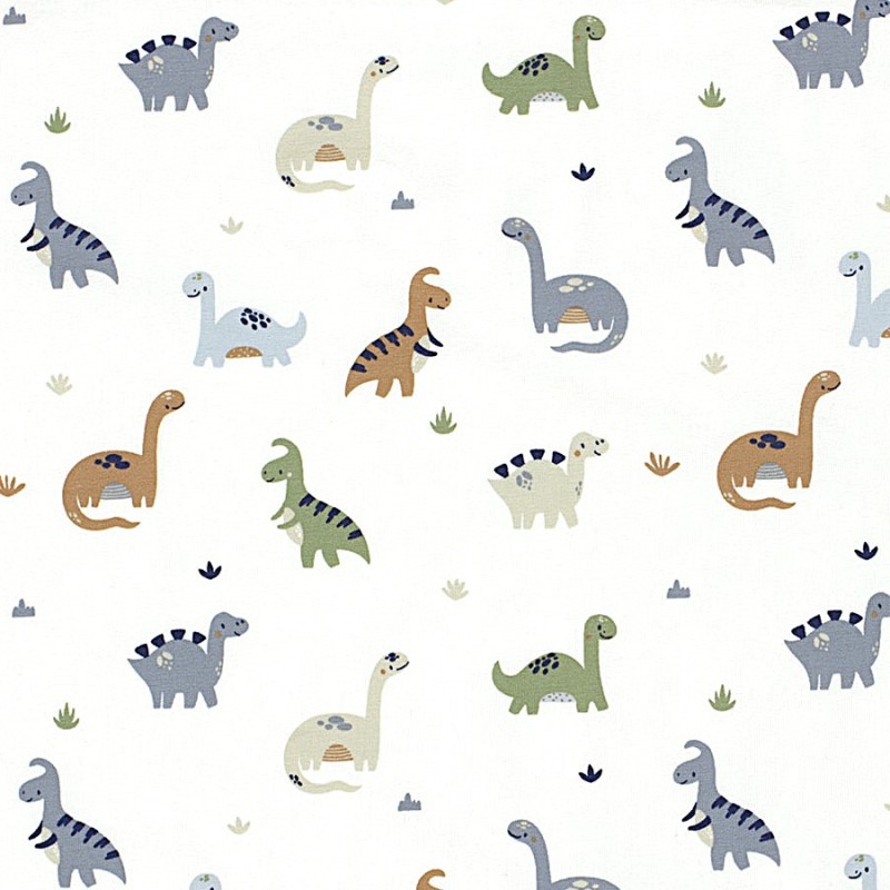 Jersey Stof Dinosaurussen Off-White Achtergrond | Wolf Stoffen