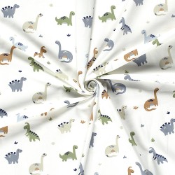 Jersey Stof Dinosaurussen Off-White Achtergrond | Wolf Stoffen
