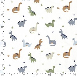 Jersey Stof Dinosaurussen Off-White Achtergrond | Wolf Stoffen