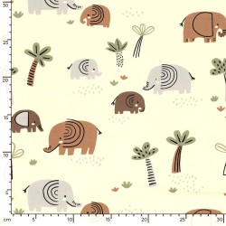 Jersey Stof Olifant in de Savanne | Wolf Stoffen