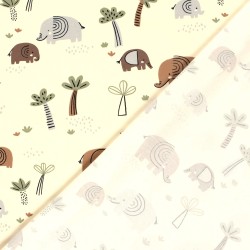 Jersey Stof Olifant in de Savanne | Wolf Stoffen