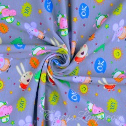 Jersey Stof katoen Peppa Pig en Emilie Olifant Grijze Achtergrond | Wolf Stoffen