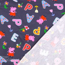 Jersey Stof katoen Peppa Pig donkergrijze achtergrond | Wolf Stoffen