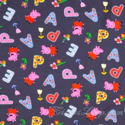 Jersey Stof katoen Peppa Pig donkergrijze achtergrond | Wolf Stoffen