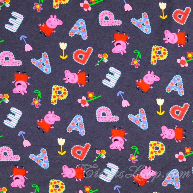 Jersey Stof katoen Peppa Pig donkergrijze achtergrond | Wolf Stoffen
