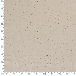 Dubbele gaas stof grijs-beige met gouden stippen | Wolf Stoffen