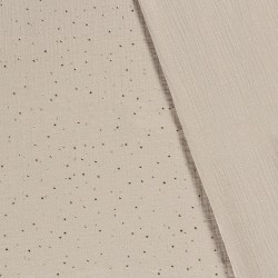 Dubbele gaas stof grijs-beige met gouden stippen | Wolf Stoffen