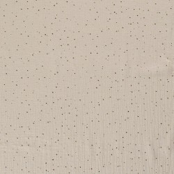 Dubbele gaas stof grijs-beige met gouden stippen | Wolf Stoffen