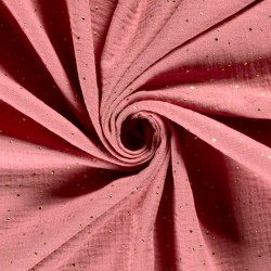 Antieke Roze Dubbele gaas Stof met Gouden Stippen | Wolf Stoffen