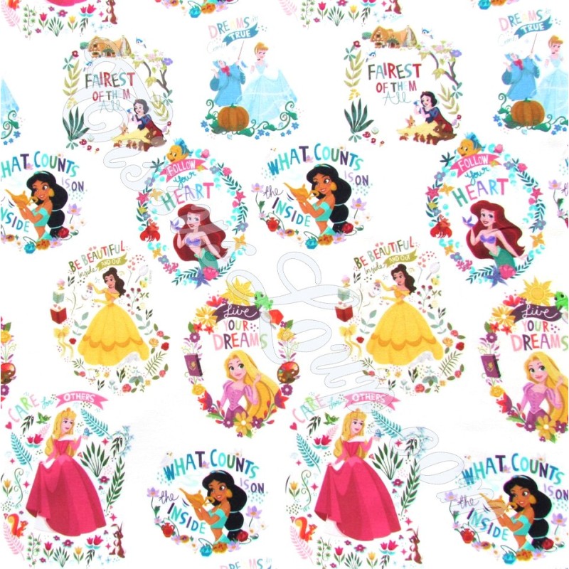 Stof Disney prinsessen witte achtergrond | Wolf Stoffen