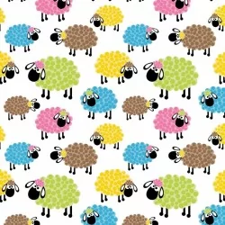 Kleurrijke schapen katoenen stof | Wolf Stoffen