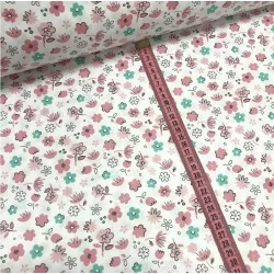 Katoenen stof Kleine roze en groene bloemen | Wolf Stoffen