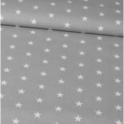 Witte sterren katoenen stof grijze achtergrond | Wolf Stoffen