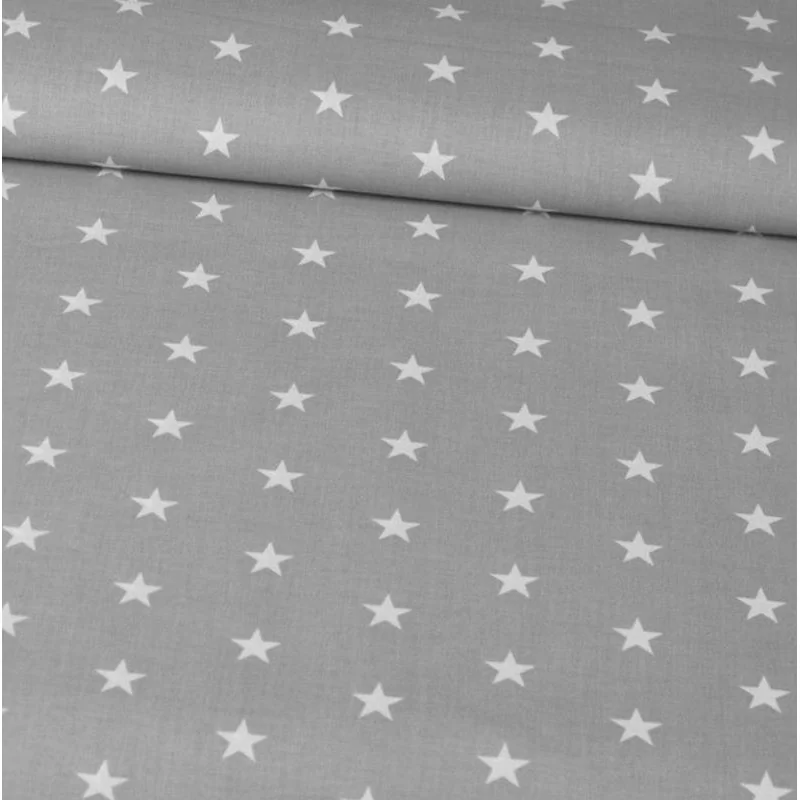 Witte sterren katoenen stof grijze achtergrond | Wolf Stoffen