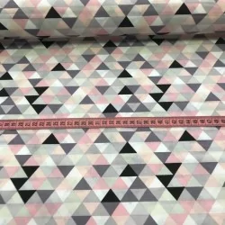 Roze en grijze piramide katoenen stof | Wolf Stoffen