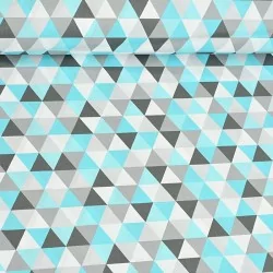 Turquoise en grijze piramide katoenen stof | Wolf Stoffen