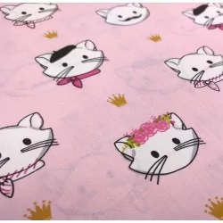 Katoenen stof kattenhoofden roze achtergrond | Wolf Stoffen