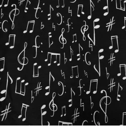 Cotton Fabric Music Notes Black Background | Wolf Stoffen