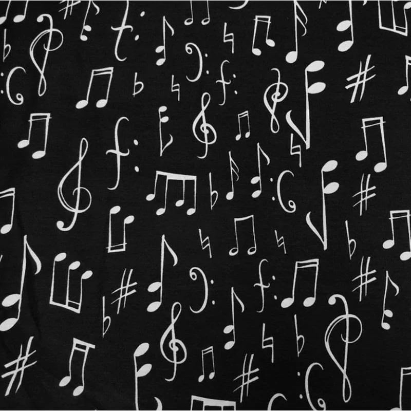 Cotton Fabric Music Notes Black Background | Wolf Stoffen