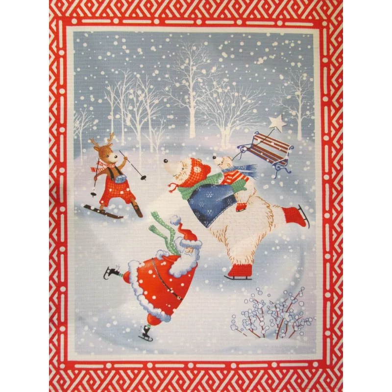 Santa Claus Party Tea Handdoek om Rink Red Frame | Wolf Stoffen