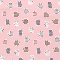 Jersey Stof Kleurrijke Katten Roze Achtergrond | Wolf Stoffen