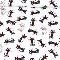 Katoenen stof zwart en witte kat | Wolf Stoffen