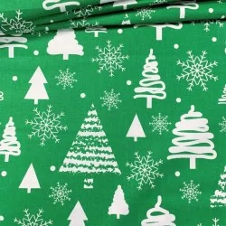 Stof kerstboom en sneeuwvlok groene achtergrond | Wolf Stoffen