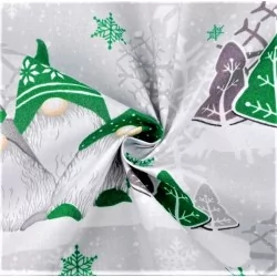 Stof Kerst Elfen Groene en Grijze hoeden | Wolf Stoffen