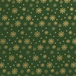 Gouden sneeuwvlok stof groene achtergrond | Wolf Stoffen