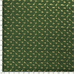 Gouden Kerst rendier stof groene achtergrond | Wolf Stoffen