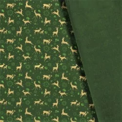 Gouden Kerst rendier stof groene achtergrond | Wolf Stoffen