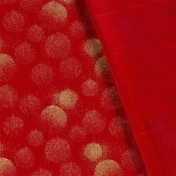 Stof Katoen Gouden Kerstballen rode Achtergrond | Wolf Stoffen