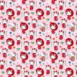 Stof Hello Kitty Kimono roze achtergrond | Wolf Stoffen