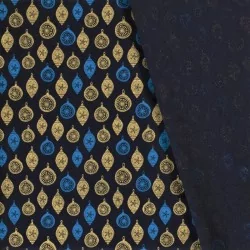 Stof Katoen Gouden Kerstballen Deco marineblauwe Achtergrond | Wolf Stoffen