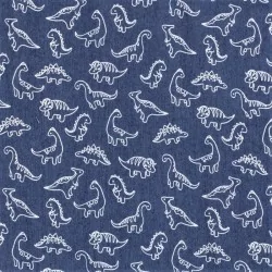 Jean stof lichtblauwe stretch kleine dinosaurussen | Wolf Stoffen
