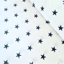 Witte ster katoenen stof mariene blauwe achtergrond | Wolf Stoffen