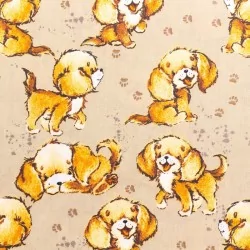 Katoenen stof kleine beige hond | Wolf Stoffen