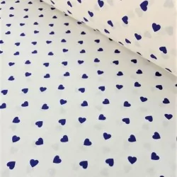 Katoenen stof blauwe harten witte achtergrond | Wolf Stoffen