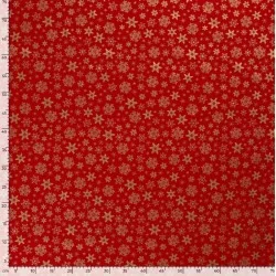 Katoenen Stof Gouden Sneeuwvlokken rode Achtergrond | Wolf Stoffen