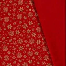 Katoenen Stof Gouden Sneeuwvlokken rode Achtergrond | Wolf Stoffen
