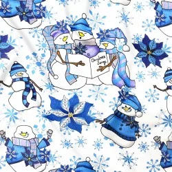 Katoenen Stof Sneeuwpop met blauwe muts | Wolf Stoffen