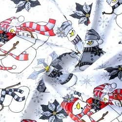Katoenen Stof Sneeuwpop met rode muts | Wolf Stoffen
