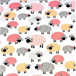 Katoenen stof roze schapen | Wolf Stoffen