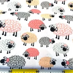 Katoenen stof roze schapen | Wolf Stoffen