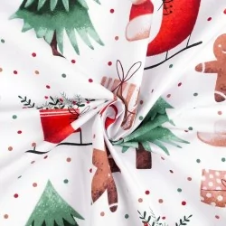 Katoenen Stof Kerstboom en rode schaats | Wolf Stoffen