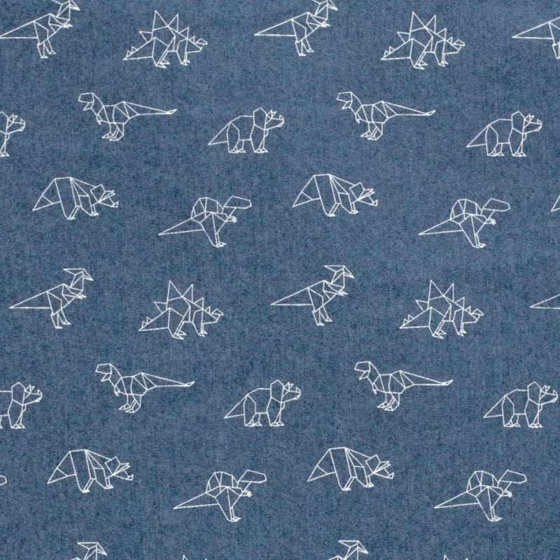 Jean stof stretch Lichtblauwe origami dinosaurus | Wolf Stoffen