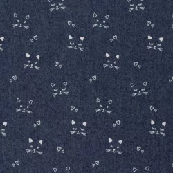Stof Jean stretch Donkerblauwe katten | Wolf Stoffen
